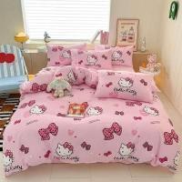 ราคา Piink Hello Kitty Ins ชุดเครื่องนอนห้องนอนหอพักผ้าพันคอแบนปลอกหมอนผ้าปูที่นอน (51452972826)