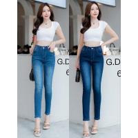 ราคา 6821#กางเกงยีนส์ขายาวผ้ายืดทรงเดฟฟอกสีเข้มงานปักหลังกระเป๋า (27511687060)