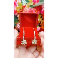 ราคา ต่างหูเกี่ยวโซ่สอดระย้าหุ้มทองคำแท้ ลายดอกไม้เพชร cz แท้ (12479448226)