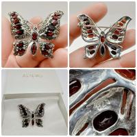 ราคา เข็มกลัดเงินแท้ แต่งพลอยโกเมนและแมงกาไซด์ พร้อมกล่อง งานตู้ญี่ปุ่นมือสอง (55300959532)