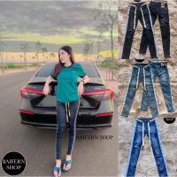 ราคา กางเกงยีนส์ขาเดฟ ผ้ายืด ใส่สบาย ทรงสลิมฟิต ดีเทลแต่งแถบข้าง (17155981683)