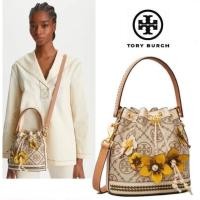 ราคา New!%Tory Burch T Monogram Braided floral Bucket Bag(Outlet) (23339531717)