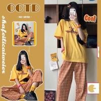 ราคา NEW【❣️กางเกง + ด้านบน】ชุดเสื้อผ้า ชุดลำลอง T-Shirt กางเกงลายสก็อต เสื้อผ้าฝ้าย อย่างดี (11708168884)