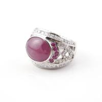 ราคา SALE! แหวนเงินฝังพลอยทับทิมพม่าหลังเบี้ย ชุบทองคำขาว (27773331957)