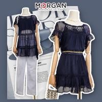 ราคา MORGAN Mini dress ผ้าชีฟองแต่งลูกไม้ถัก สีกรม ผ้าบางๆพริ้วๆ สวยค่ะ ไม่มีซับนะคะ (23254771040)