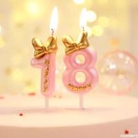 ราคา อุปกรณ์วันเกิด เทียนวันเกิดเทียนตัวเลขอายุโบว์สีชมพูตกแต่งเค้ก น่ารัก (29543005880)
