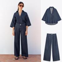 ราคา เสื้อเชิ้ตแขนกว้างคอปกคอวี Zara2783781+กางเกงขากว้างเอวสูงจีบ2881781 (28582417212)