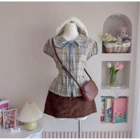 ราคา ชุดคอบัวแขนตุ๊กตา (มือสอง) สีฟ้าลายสก๊อต (45553044406)