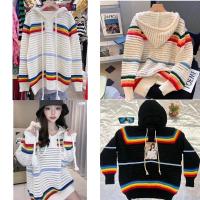 ราคา เสื้อสเวตเตอร์ไหมพรม ลายรุ้ง มี2สี สีดำ สีขาว งานถักแบบมีฮู้ดมีซิปสำหรับสตรีเสื้อตัวยาวผู้หญิง 2022 ฟรีไซส์ มี2สี (15695181105)