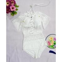 ราคา ชุดว่ายน้ำ one piece ลายลูกไม้ น่ารักแอบเซ็กซี ผ้าดี ลายดอกไม้ สีขาว (7758828408)
