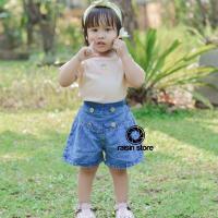 ราคา ขายส่ง กางเกงยีนส์เอวสูง Hotpants สําหรับเด็กผู้หญิง Four Buttoms (43605812951)