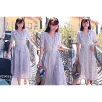 ราคา Flash Sale [Size S เอว 29] เดรสออกงาน ป้าย Lady Ribbon ผ้าชีฟองปักลูกไม้ลายดอก สีฟ้า (7371837736)