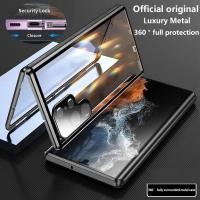 ราคา SAMSUNG สองด้านด้านหน้าและด้านหลังกระจกนิรภัยแม่เหล็กดูดซับโลหะสําหรับsamsung Galaxy S24 Ultra S23 S22 Plus S23 FE S22Ultra S24 FE S23 Ultra 5G Hardฝาครอบโทรศัพท์กรณี (24203503330)