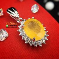 ราคา จี้บุษราคัม จี้ล้อมเพชร จี้เงินแท้ 92.5% ชุบทองคำขาว ประดับ พลอยบุษราคัมแท้ ตกแต่ง เพชรSwiss YTG-8699 (5729235158)