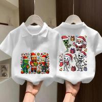 ราคา เสื้อยืดพรีเมี่ยม110 ซม. -150 ซม Xmas เสื้อโปโลแขนสั้นเด็ก ลายคริสต์มาส เฉลิมฉลองเทศกาลคริสต์มาส สีดำ/ขาว/แดง #7 128- (48202773645)