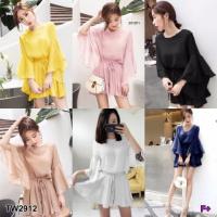 ราคา TwinsShopVipพร้อมส่ง TW2912 เสื้อชีฟอง ทรงแขนปีกค้างคาวระบายย้วย กับกางเกงปีกข้าง (5721066743)