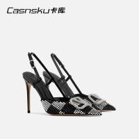 ราคา Valentino รองเท้าส้นสูง2024ผู้หญิงส้นเข็มเพชรร้อนคริสตัลสายรัด V หัวเข็มขัดรองเท้าแตะปิดหัว mzxj (26709032421)