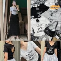 ราคา เสื้อยืด เว้าหลัง แต่งลูกไม้ โบว์หลัง ผ้ายืดเยอะ เนื้อนิ่ม สกรีนลาย matinee kaewtashop (24082640781)