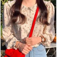 ราคา เสื้อเชิ๊ตชีฟอง เสื้อชีฟองซีทรู พิมพ์ลายดอกไม้เล็กๆ น่ารักๆ B248 (19245934387)