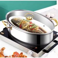 ราคา หม้อนึ่งปลาแบบครบชุด หม้อนึ่งแตนเลส หม้อต้มปลาทรงรี (26304589008)