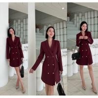 ราคา งานป้าย VARINDA ขายดีติดอันดับ Dress เดรสสูท แขนยาว สีดำ สีครีม เดรสออกงาน ชุดทำงาน ชุดยูนิฟอร์ม ไซส์ S-XL (10480937579)