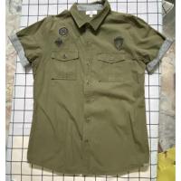 ราคา มือสอง เสื้อเชิ้ตสีเขียวขี้ม้าปักลาย กระเป๋าหน้า ไซส์ 16 (14812750788)