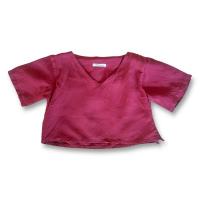 ราคา เสื้อครอปคอวีแขนสั้น สีแดงไวน์ (28924727495)