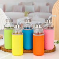 ราคา กระบอกแก้วใส่น้ำ 300ml. ขวดแก้วใสพร้อมถุงผ้า หุ้มแก้วคละสี ขวดน้ำแฟชั่น (26942456232)