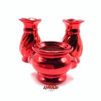 ราคา ชุดแจกัน กระถางธูป กระเบื้องเคลือบเงา สีแดง แจกันสูง 5 นิ้ว กระถางธูปปากกว้าง 3.5 นิ้ว (7946704594)