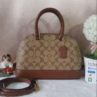 ราคา COACH F58295 MINI SIERRA SATCHEL IN SIGNATURE COATED CANVAS COLOR : IMITATION GOLD/KHAKI/SADDLE 2 (2136645756)