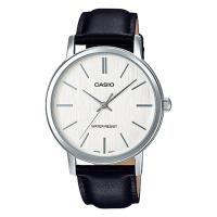 ราคา Casio Standard นาฬิกาข้อมือผู้ชาย สายหนังแท้ รุ่น MTP-E145L-7A - สายสีดำ หน้าปัดสีขาว (828413349)