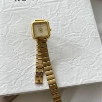 ราคา Pointer Type Quartz Steel Band Watch Female ins Square Dial Gold Watch Waterproof (26978258445)