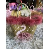 ราคา #พร้อมส่งกระเป๋าสานตกแต่งขนฟรุ้งฟริ้งตกแต่งดอกไม้ตกแต่งรูปนกด้านหน้า (15671283737)