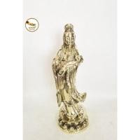 ราคา เจ้าแม่กวนอิม​ ​ปางประทานพร​ถือลูกแก้ว​ ยืนดอกบัว เนื้อทองเหลือง ทำผิวขัดเงา หน้าตัก 5" (20051759943)