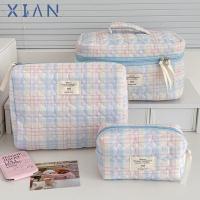 ราคา XIANEN Color Grid Cosmetic Pouch Tote, Zipper Large Capacity Womens Toiletry Bag, Sweet Quilting Cotton Ins Style Quilting Skincare Clutch Lipstick (51153383405)
