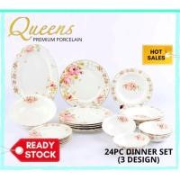 ราคา Queens Superfine Porcelain 24pc Dinner Set Tableware Plate Set Bowl Set Pinggan Mangkuk Dinner Serve (47351736729)