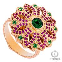 ราคา แหวนแฟชั่น Ethniq ฝังพลอยนาโนนำเข้า สีเขียวมรกต-แดงทับทิม ชุบ Pink Gold (3765130706)