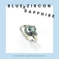 ราคา แหวนเงินแท้ 925 ฝังพลอยเพทายและพลอยไพลิน (9859035527)