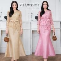 ราคา M-4XL Set เสื้อลูกไม้ + กระโปรงผ้าไหม ชุดไทยประยุกต์ ออกงาน ไปงาน แม่เจ้าสาว แม่เจ้าบ่าว สาวอวบ อ้วน แม่นาค sky #6393 (28523497556)