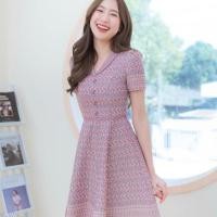 ราคา ชุดฝ้าไทย ผ้าฝ้ายทอลายสีชมพู ใส่ครั้งเดียว S>34-28-39-37.5 มือ2 (23751955573)