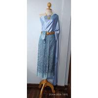 ราคา ชุดไทยสไบ ชุดไทยผ้านุ่งหน้านางสไบสีฟ้ามือสองสภาพดี (20993409051)