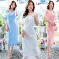 ราคา เดรสฟ้ารับวันแม่!!! L-4XL Dress เดรสสีขาว,เดรสสีโอรสทรงสอบผ้าปักลายแขนระบาย งานป้าย Love love (29206127966)