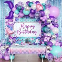 ราคา ธีมนางเงือกตกแต่งงานเลี้ยงวันเกิดสีม่วงสีฟ้าสีเขียว ลูกปา บอลลูนพวงมาลัยชุดโค้งกับหางนางเงือกเปลือกฟอยล์ลูกโป่งสําหรับสาวๆงานเลี้ยงเมอ (25796396104)