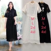 ราคา ส่งทุกวัน❗เดรสดำออกงาน!!! M-4XL Maxi Dress เดรสสีดำผ้าคอตตอนปักดอกไม้กระดุมหน้า+สายผูกเอว งานป้าย (18308386634)