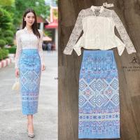 ราคา ️ABIGAIL เสื้อลูกไม้แขนยาวเอวแต่งระบายมาพร้อมผ้าถุงสำเร็จ ชุดไทย ผ้าไทย ชุดลูกไม้ ทำบุญ ตักบาตร (26906330106)