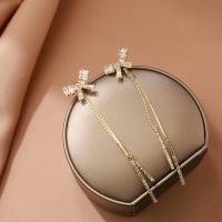 ราคา ต่างหูสไตล์เกาหลี S925 two-ware crystal diamond bow long tassel earrings (5759973088)