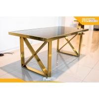 ราคา โต๊ะอาหารขาทอง หน้าหินอ่อน หรูหรา สไตล์ luxury โต๊ะขาสแตนเลสสีทอง ทอปหิน (21005835850)