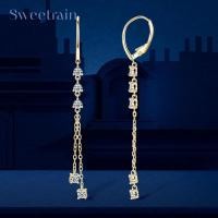 ราคา Sweetrain 3mm Full Moissanite Drop Earrings for Women Long Tassel Sterling Silver 925 Plated 18k Jewelry Lab Diamond GRA (45450042697)