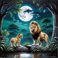 ราคา สิงโตและลูกพระบาทสมเด็จพระใต้ดวงจันทร์ศิลปะผ้าใบ-ตกแต่งผนังสัตว์สําหรับห้องนั่งเล่นห้องนอนสํานักงาน (56653613832)