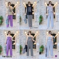 ราคา ชุดเซ็ท​สาวอวบ​ เกาะอก+กางเกงขายาว เอวสูง ผ้าอัดพลีทเล็ก (13728261592)